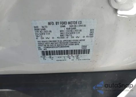 2023 Ford Explorer Xlt z USA, uszkodzony, nr VIN 1FMSK8DH2PGB54949